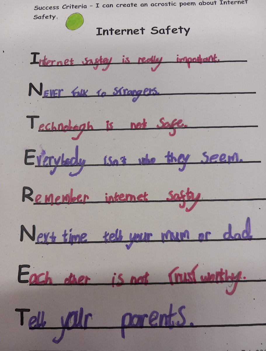 ashparkprimary's tweet photo. Today is Internet Safety Day. P4C has written acrostic poems about what they have found out about keeping themselves safe. Please ask them about what they found out. #talktoyourchild #InternetSafetyDay https://t.co/eEZgupzHz2