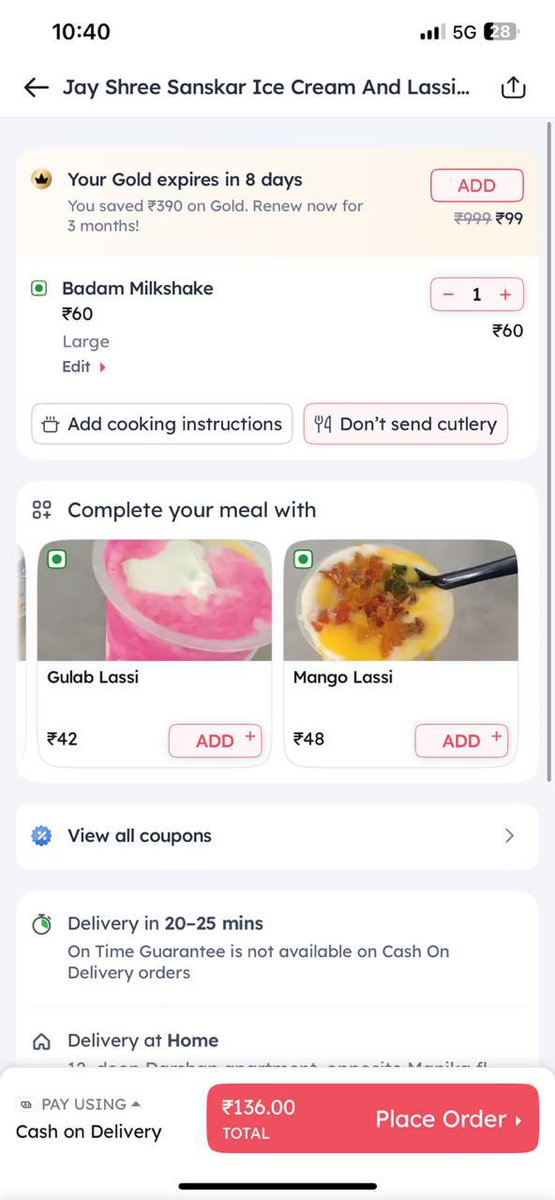 shahhet1825's tweet photo. @zomato @FoodFood 
This Zomato me and my wife try to order some shake from same shop but we had a very pathetic experience face that both same item price showing different in 2 different mobile phone. So is this your trick to earn money and full people?? https://t.co/LS80SkoaQe