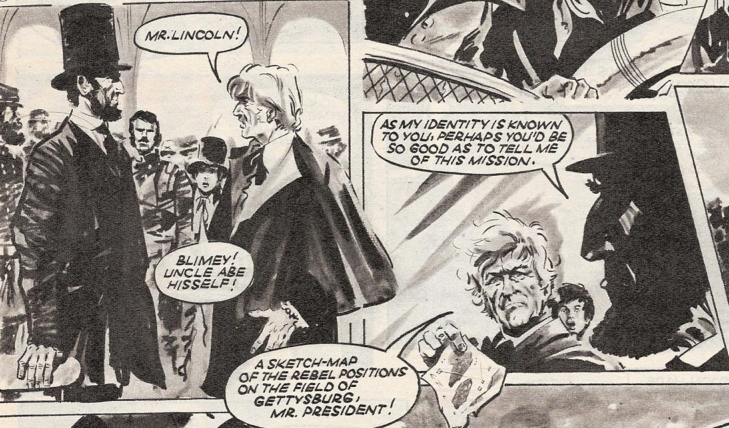 DWUDatabase's tweet photo. So it turns out that the Doctor was responsible for Abraham Lincoln being successful at Gettysburg. #DoctorWho #Backtime https://t.co/QHmJRM8yYI