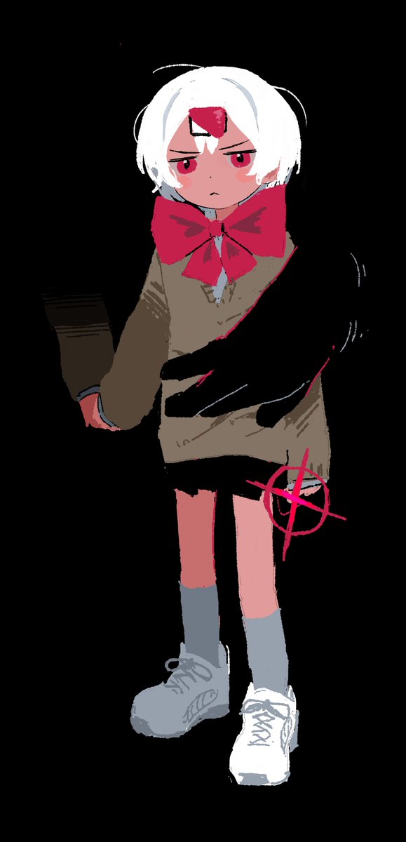 white hair black background red bow 1girl bow socks red eyes  illustration images