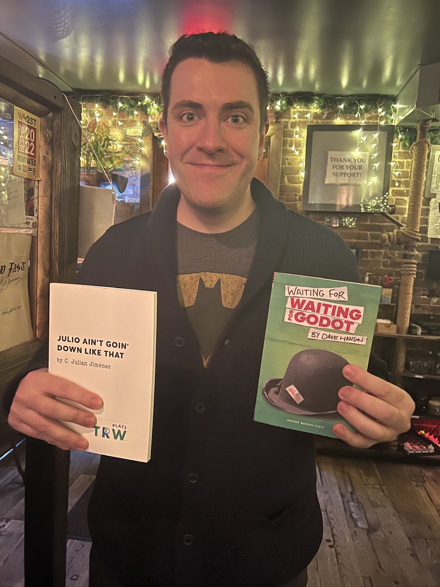 Two of our friends &amp; T&amp;M guest stars have plays out!

Congratulations to C. Julian Jiménez and Dave Hanson!

You can check out “Julio Ain’t Goin’ Down Like That” and “Waiting for Waiting for Godot” at the Drama Book Shop! ⬇️

bookshop.org/p/books/waitin…