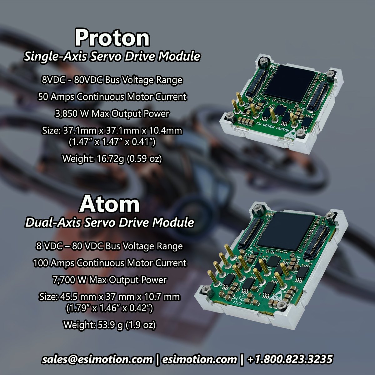 Proton and Atom are the Perfect Examples of Maximum Power in a Compact Size Perfect for Commercial, Industrial and Aerospace Applications!

See more at esimotion.com

#servo #servodrive #servomotor #military #aviation #aerospace #space #industrial #robotics