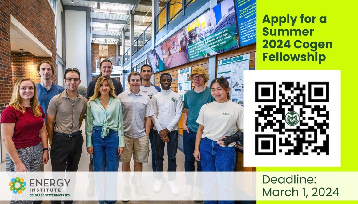We’re looking to hire a summer intern through the @CSUEnergy Summer 2024 Cogen Fellowship program! Come work with our friendly engineering team! This position is paid. Submit a resume + cover letter by March 1st. Learn more about the position & apply at: energy.colostate.edu/energy-institu…