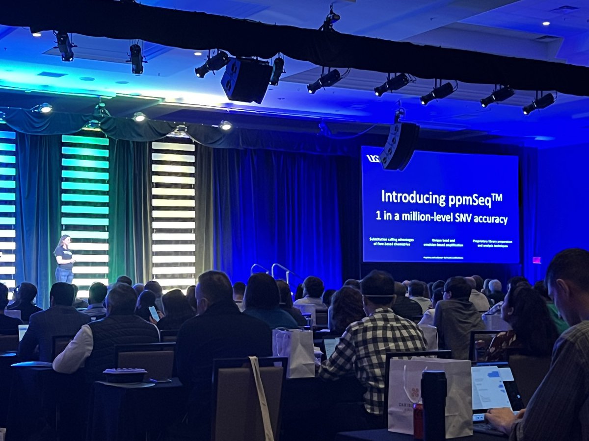 Mirna Jarosz introducing <a href="/UltimaGenomics/">Ultima Genomics</a> ppmSeq for rare variant detection. #AGBT24