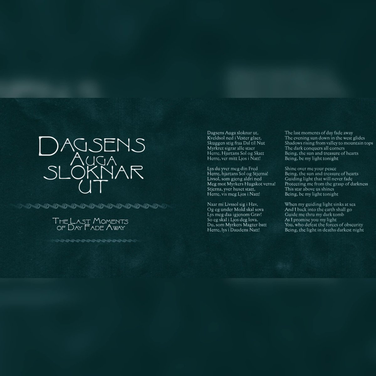 After several requests, here are the Norwegian and translated lyrics to my new song “Dagsens Auga Sloknar Ut”, along with a beautifully sweet illustration made by my dear friend Dehn Sora, who did the artwork and layout for the CD and LP versions of the “Eg Er Framand” EP 🌿🌱