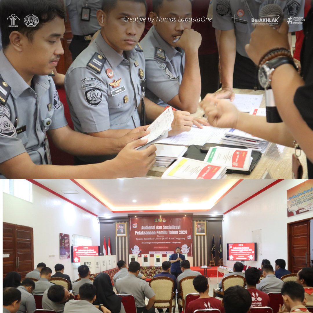 Lapastaone01's tweet photo. Untuk memastikan pelaksanaan Pemilihan Umum (Pemilu) 2024 berjalan dengan lancar, Warga Binaan Lembaga Pemasyarakatan (Lapas) Kelas I Tangerang mendapat sosialisasi pentahapan Pemilu dari Komisi Pemilihan Umum (KPU) Kota Tangerang, Selasa (06/02). https://t.co/prwqQZLoat