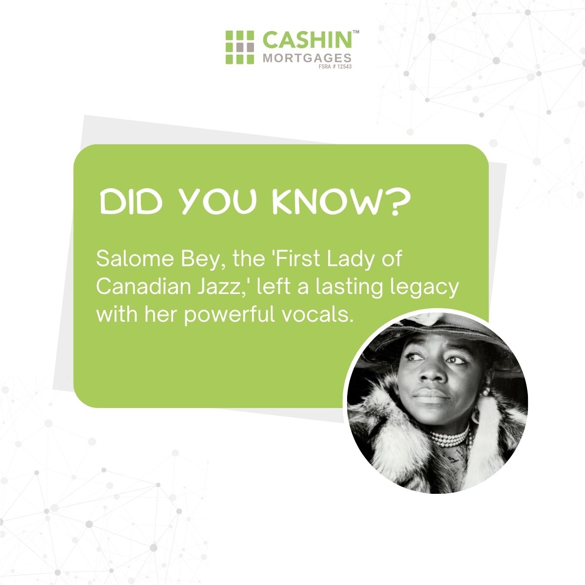 Discover the enchanting legacy of Salome Bey, the 'First Lady of Canadian Jazz.' Her powerful vocals continue to resonate, leaving an indelible mark on the world of music. 🎤🇨🇦 

#SalomeBey #CanadianJazz #MusicalTrailblazer #CelebratingExcellence #Empowerment  #Cashinmortgages