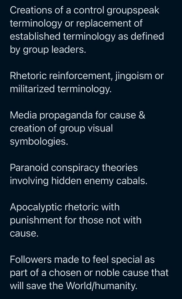 MHuntington7's tweet photo. A few signs to consider if you think that your Disclosure Cause or new UAP group might be a belief cult. #UFOTwitter #UFOX #UAP #UAPCult #Disclosurism #DisclosureCause #UFOCultism #UFOCult #CultSigns #CultGroup #Cultism #ConspiracyTheory #UAPConspiracy #WeaponizedUFOs 
#UFOREFORM https://t.co/OHjeqj1zyY