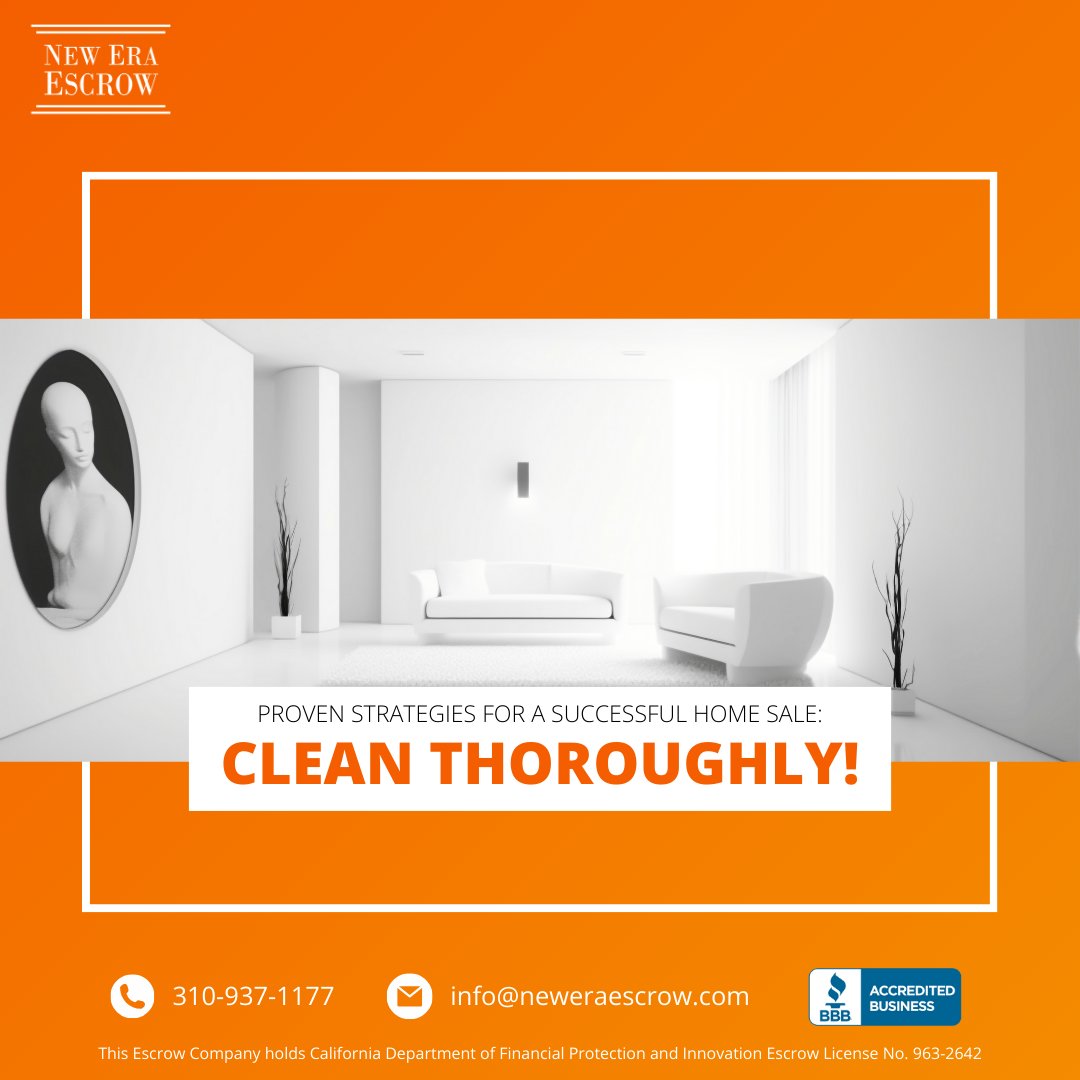 neweraescrow_'s tweet image. A thoroughly cleaned and well-maintained home not only attracts more interest but also increases the likelihood of a successful and timely sale.🏡✨

Follow for a Daily Boost of Home-Staging Genius!

 #HomeSaleSuccess #SparklingSpaces #RealEstateTips #HomebuyingTips