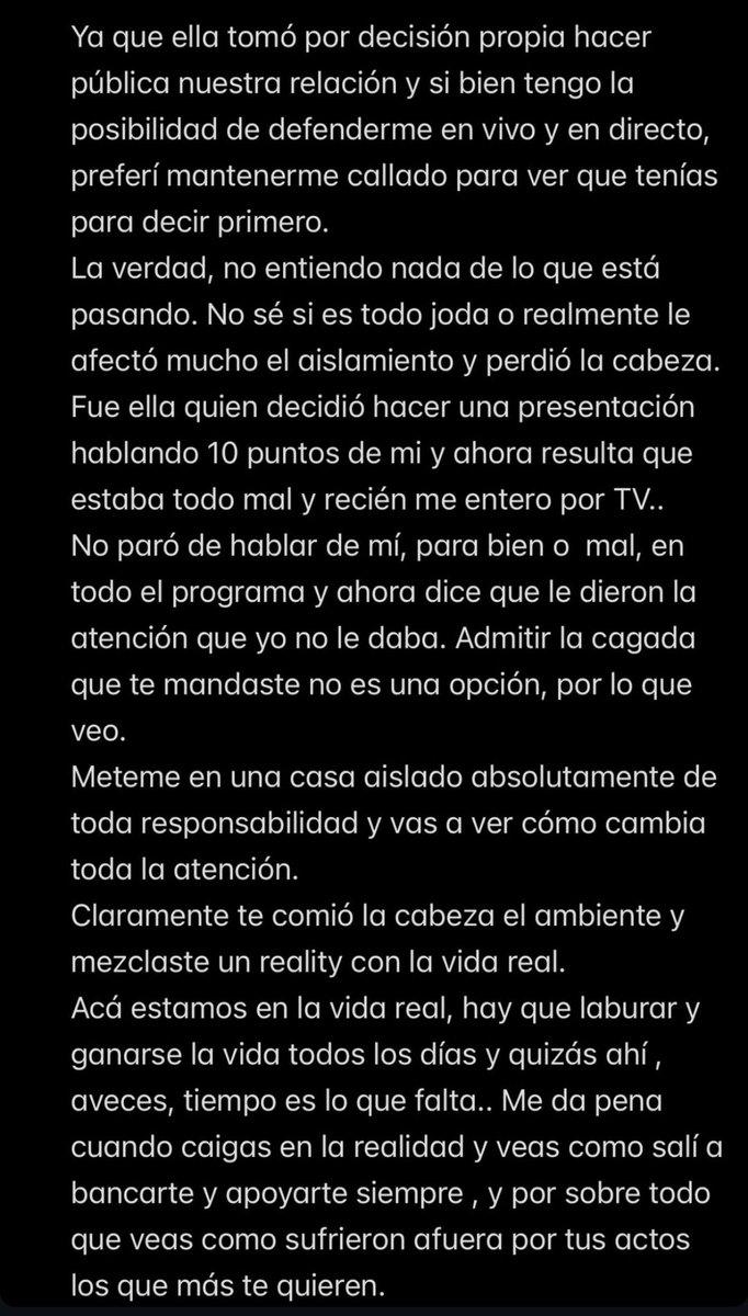 fedeebongiorno's tweet image. 👁️ Brian, el ahora ex novio de Sabrina de #GranHermano publica un nuevo comunicado en sus redes:

“Admitir la cagada que te mandaste no es una opción, por lo que veo”