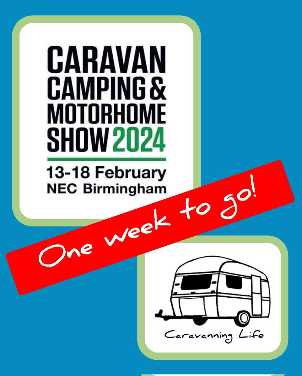 CaravanningLife's tweet photo. One week to go before the @CaravanCampShow! #caravancampingmotorhomeshow #nccevents #neccaravanshow https://t.co/ARtcRUp6tT