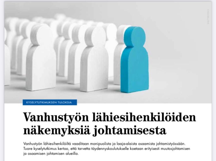 GeroNursing Centre (@geronursingc) on Twitter photo Paula Piiraisen post doc-tutkimus koskee vanhustyön lähijohtamista. Hän luo alan johtajille valmentavan johtamisen täydennyskoulutusmallia. Tutkimusta rahoittaa <a href="/TSRahasto/">Työsuojelurahasto</a>
Lue lisää Pro terveys-lehden numerosta 4-5/2023, s. 8-10.
#nursing #leadership #nursinghomes #dementiacare Paula Piiraisen post doc-tutkimus koskee vanhustyön lähijohtamista. Hän luo alan johtajille valmentavan johtamisen täydennyskoulutusmallia. Tutkimusta rahoittaa <a href="/TSRahasto/">Työsuojelurahasto</a>
Lue lisää Pro terveys-lehden numerosta 4-5/2023, s. 8-10.
#nursing #leadership #nursinghomes #dementiacare