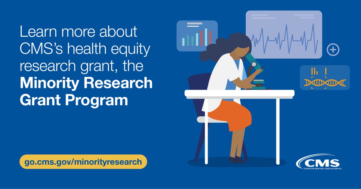 CMSGov's tweet photo. Researchers, #DYK our Minority Research Grant Program (MRGP) offers funding opportunities for minority-serving institutions?

Sign up for our listserv for the latest on #MRGP and other health equity news: https://t.co/aMQXLODgz7 https://t.co/NM7oE2Xe4D