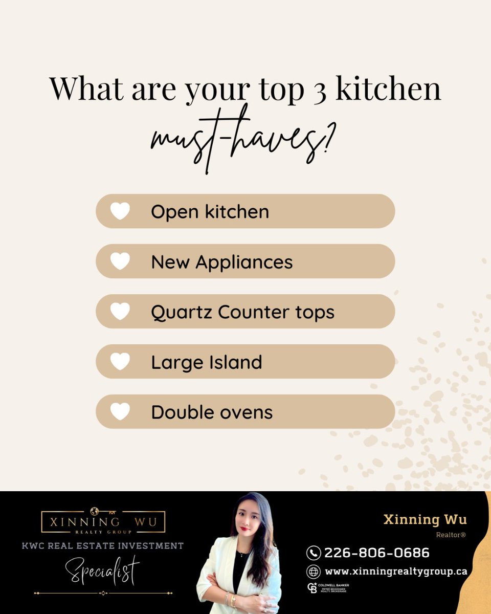 Are you dreaming of your ideal kitchen? 🍳 What are your top 3 essentials: Open layout, the latest appliances, quartz countertops, a big island, or double ovens? Share your kitchen must-haves! 

#dreamkitchen #kitchengoals #homedesign #musthaves