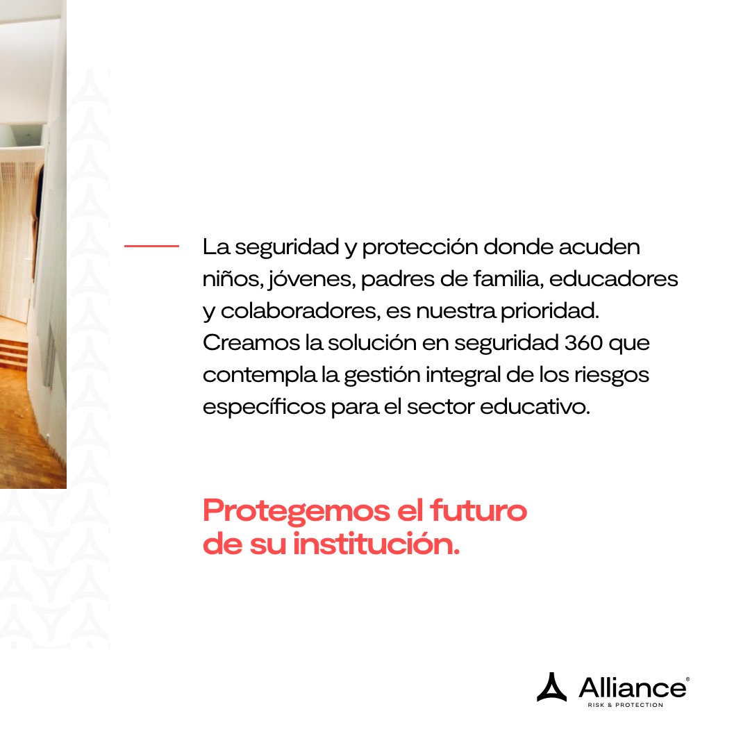 Entornos seguros, activos a salvo, integrantes de la comunidad estudiantil sintiéndose protegidos…
Esta es nuestra prioridad🔺

¿Cuáles son los riesgos que puede enfrentar dentro de este sector?
Le contamos en allianceprotect.com
