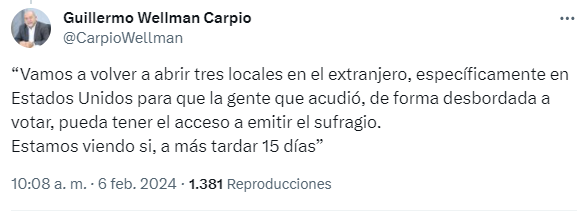 _elfaro_'s tweet photo. El magistrado del @TSEElSalvador, Guillermo Wellman Carpio, indicó que el organismo colegiado está planificando abrir, dentro de 15 días, tres locales en Estados Unidos, sin especificar más detalles, para que "la gente que acudió, de forma desbordada a votar, pueda tener el acceso a emitir el sufragio".