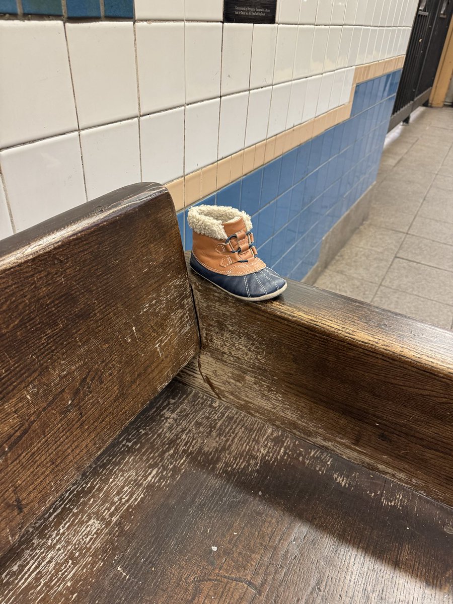 Spotted on the subway platform. Somewhere a parent is plaintively asking their toddler “What do you mean you lost your boot on the subway? How is that even possible?”