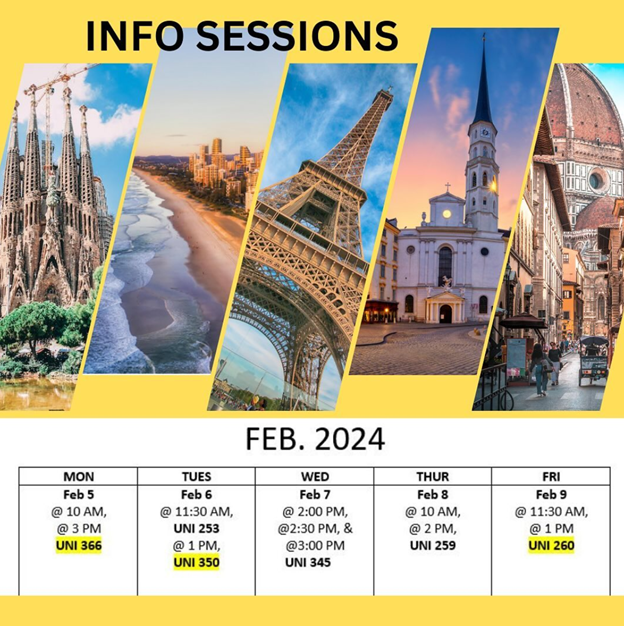 Interested in studying abroad? Make sure to attend one of these info sessions this week as the first step of the process!