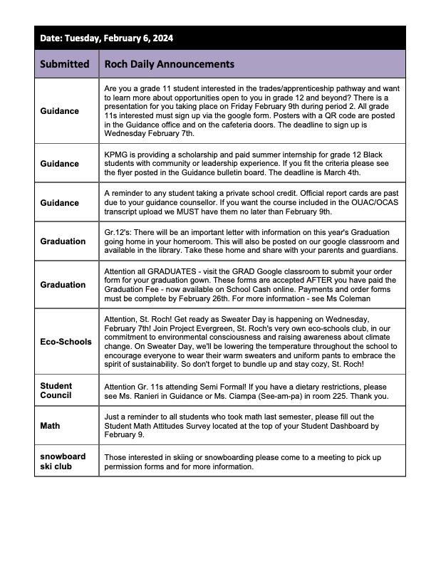 St. ROCH Daily Announcements tweet media