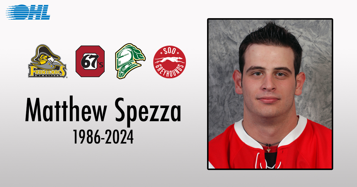 The #OHL is mourning the loss of former @KingstonFronts, @Ottawa67sHockey, @LondonKnights and @OHLHoundPower goaltender Matthew Spezza, who has passed away at the age of 37. IN MEMORIAM 🪦: tinyurl.com/59h76fxw