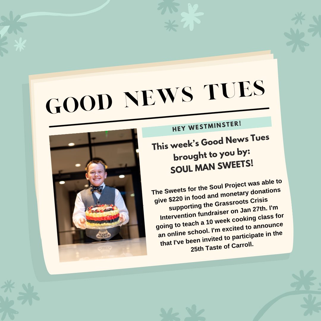 heywestminster's tweet photo. This weeks Good News Tues is brought to you by Soul Man Sweets! 🧁

Read more about Cameron’s story and support this awesome business! 
Website: https://t.co/DxHLSX8UBs 
Instagram and Facebook: @soulmansweets https://t.co/f0Rg0I8OCW