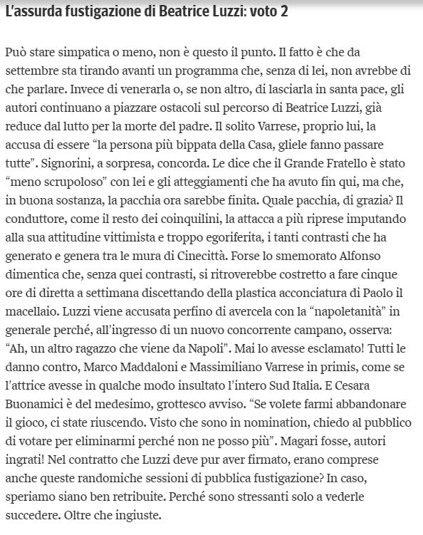 robertoalfatti's tweet photo. Leggere le pagelle del #Gf #GrandeGratello di Grazia Sambruna sul #CorrieredellaSera è sicuramente più piacevole dell'edizione più disastrosa del reality condotto da #AlbertoSignorini
#beatriceluzzi #Beatrice #iostoconbea https://t.co/nmX6SVEOWg