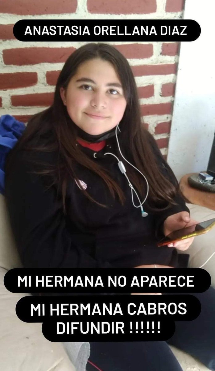 MegafonoPopular's tweet photo. ⛔️ #CHILE Hermanos y padre de Anastasia Orellana de 14 años siguen buscando desesperadamente a la menor. Anastasia  habría sido vista por última vez en sector Pompeya Sur, Quilpué. Contacto +56995627370 Ariel Orellana #RT #Incend https://t.co/IkF1RqTm0Q
