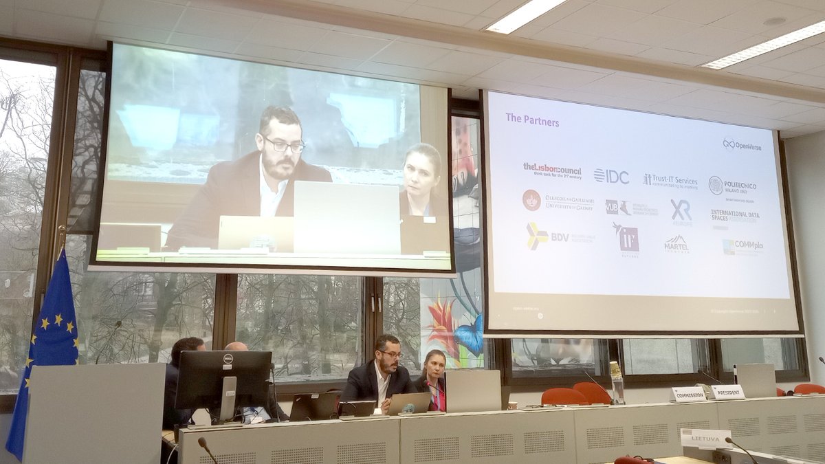 A snapshot from today's presentation of OPENVERSE at the #VR/#AR Industrial Coalition meeting in Brussels📸 Project Coordinator Francesco Mureddu (@lisboncouncil), walking the audience through our vision and objectives🔎 More on the Coalition: buff.ly/48FLkNE
