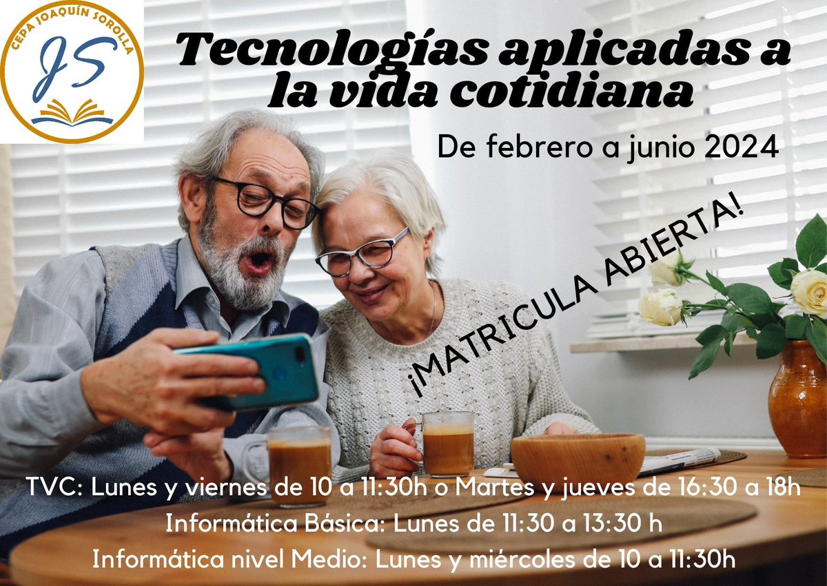 CepaSorolla's tweet photo. Matrícula abierta para los cursos de Informática y móviles del segundo cuatrimestre. Inicio de las clases el 19 de febrero hasta 21 de junio. ¡Más información en nuestra web! https://t.co/DKrVG46Zp0