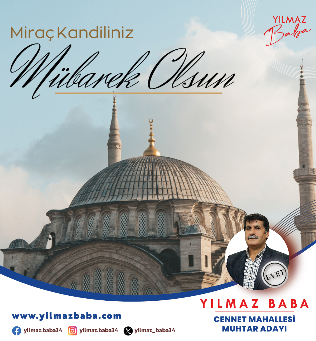 yilmaz_baba34's tweet photo. Milletimizin ve İslam âleminin Miraç Kandili mübarek olsun.
https://t.co/7a2V9y7KXo
.
Yılmaz BABA
Cennet Mahallesi Muhtar Adayı
.
.
.
#yılmazbaba #cennetmahallesi #cennet #mahalle #kucukcekmece #istanbul #muhtaradayı #muhtar #hizmet #proje #projeler #projelerimiz https://t.co/b1b2l36qkA