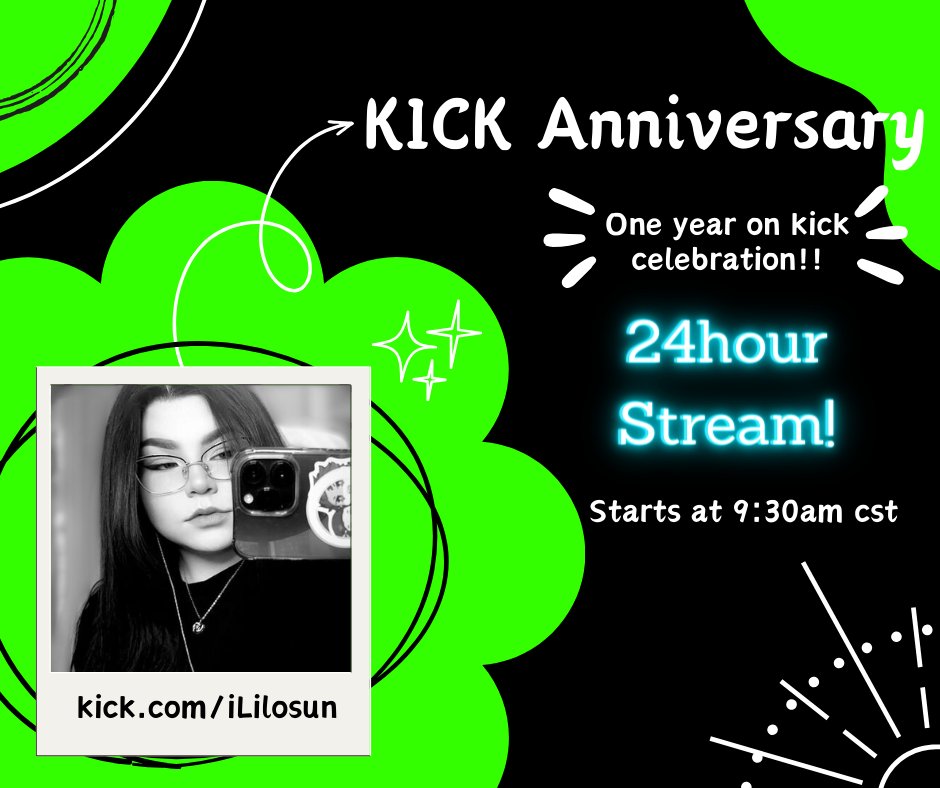 iLilosun's tweet photo. HEY EVERYONE! Today marks the day I've been streaming on kick for one year! i will be live at 9:30am cst Celebrating with you guys! 

#kickcommunity #KickStreaming https://t.co/dNrfP1rngH