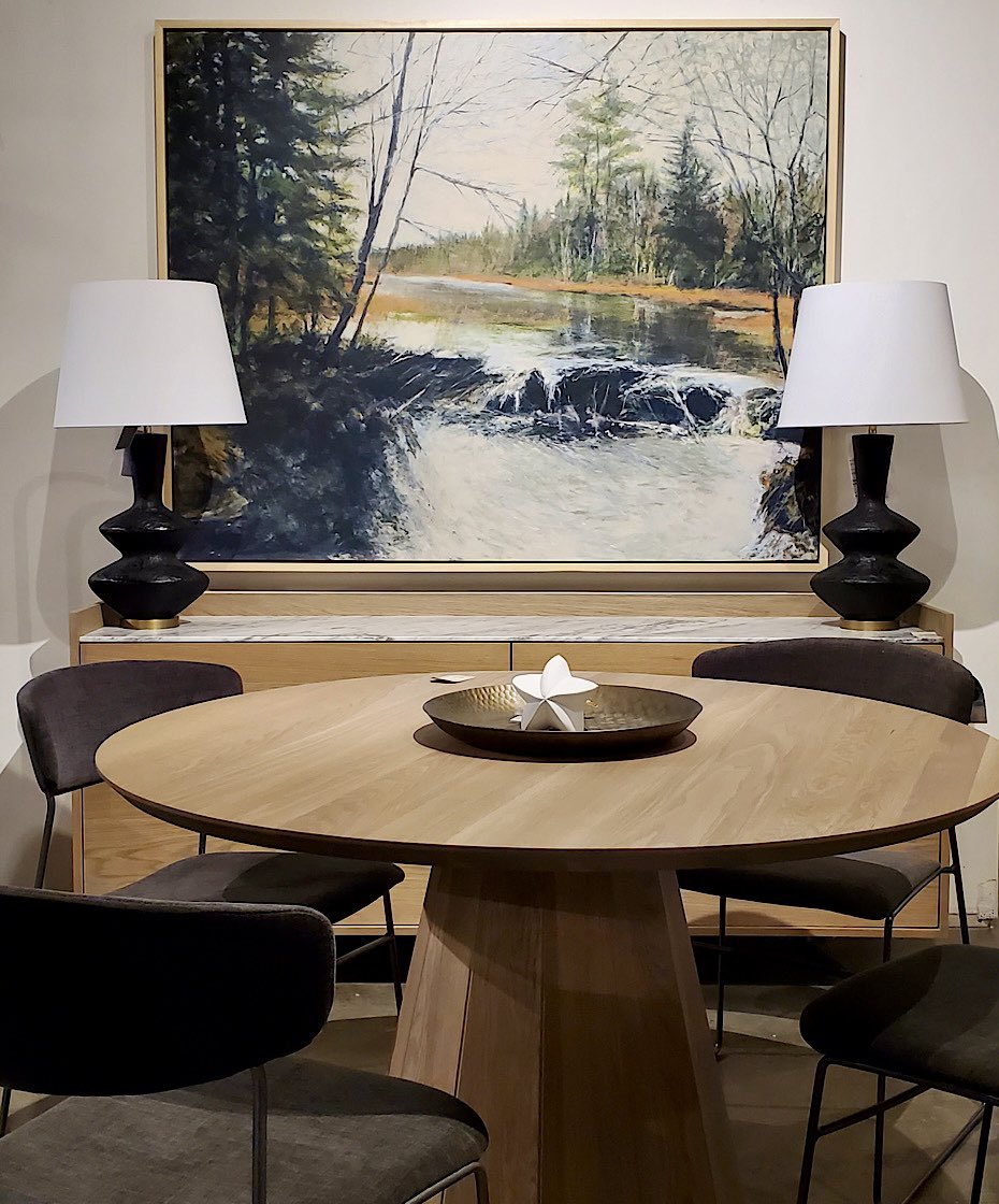 No home is complete without the authenticity that comes from having original #artwork. Featured here is the painting “Mountain Lake” by Halifax-based artist @christophrjoyce, which beautifully enhances the modern &amp; elegant @huppefurniture Memento collection.

#halifax #novascotia