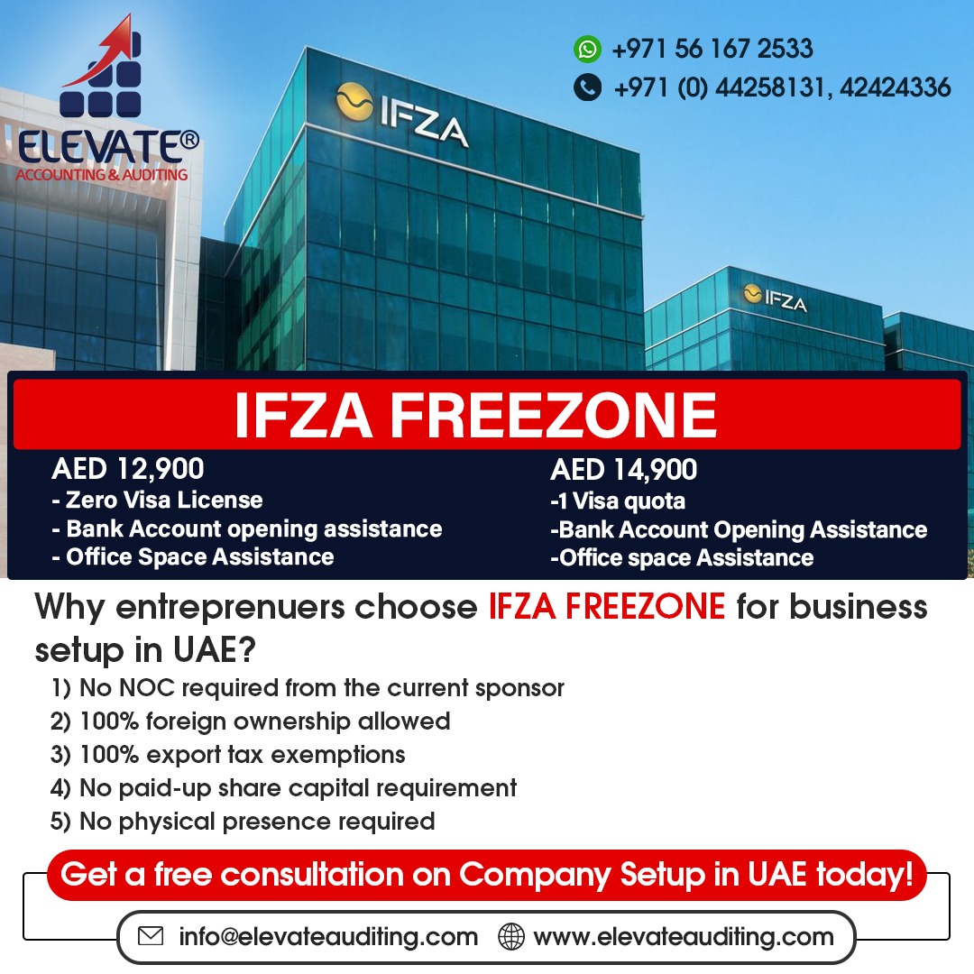 elevatebs's tweet image. Business setup made easy with IFZA FREEZONE! 🚀 AED 12,900 for a zero visa license, bank account support, and office space assistance. Join the league of successful entrepreneurs today!

Visit us: elevateauditing.com

#ifzauae #ifzafreezone #freezoneuae #businesssetupindubai