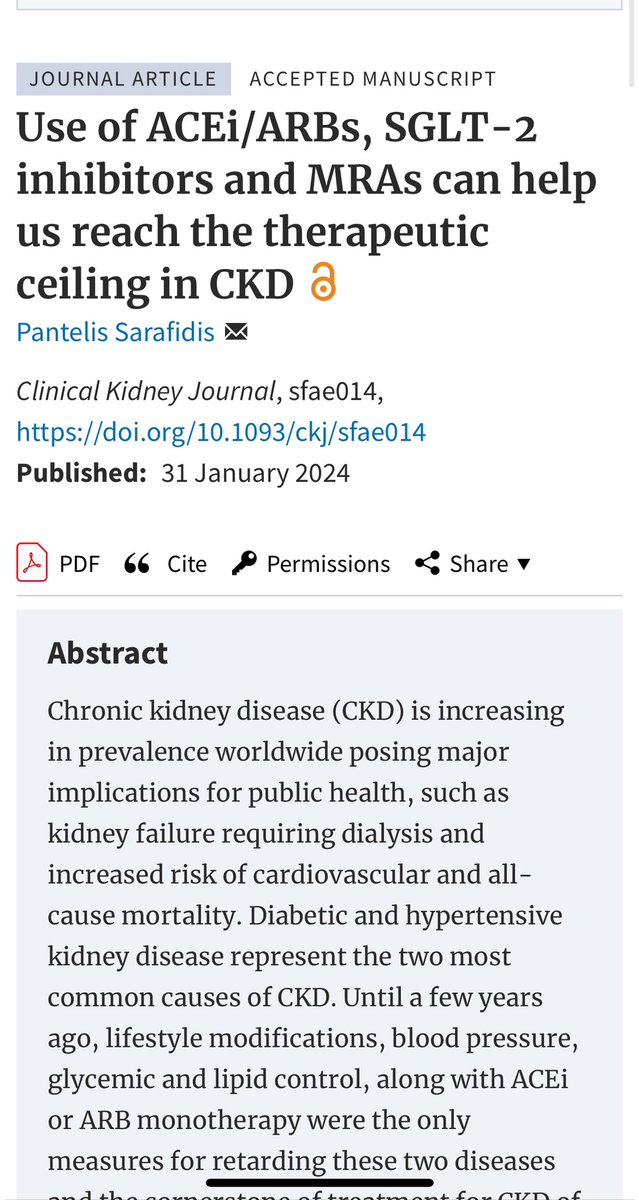 🤔Freeze/Stop CKD progression 

How ✍️

✅Annual gfr decline in proteinuric CKD-10-12ml/min

💊ACEi/ARB can lower gfr decline to 5-6

💊💊Add SGLT2i to ACE/ARB- ⬇️gfr decline 2-3

💊💊💊Add Finerenone to SGLT2i+ ACE/ARB-⬇️gfr decline 1-1.5 

👏This is akin to normal aging gfr…