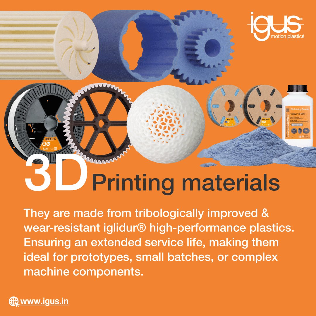 IgusIndia's tweet image. 3D printed parts from igus® are made from stable and wear-resistant iglidur® high-performance plastics. They guarantee a long service life of the individual wear-resistant parts due to an exceptionally high degree of resistance to abrasion.

#igusIndia #3DPrinted #3DPrintedParts