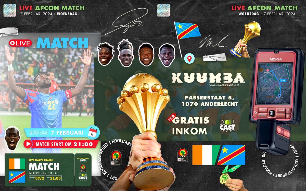 KoolcastSport's tweet photo. 🚨(NL) HALVE FINALE: IVOORKUST v CONGO DR. LIVE IN KUUMBA. WEES OP TIJD, WEES ERBIJ! 

🚨(FR) DEMI FINALE: COTE D’IVOIRE v RD CONGO, LIVE @ KUUMBA! SOYEZ PRESENT, SOYEZ A TEMPS! https://t.co/WenYw616og