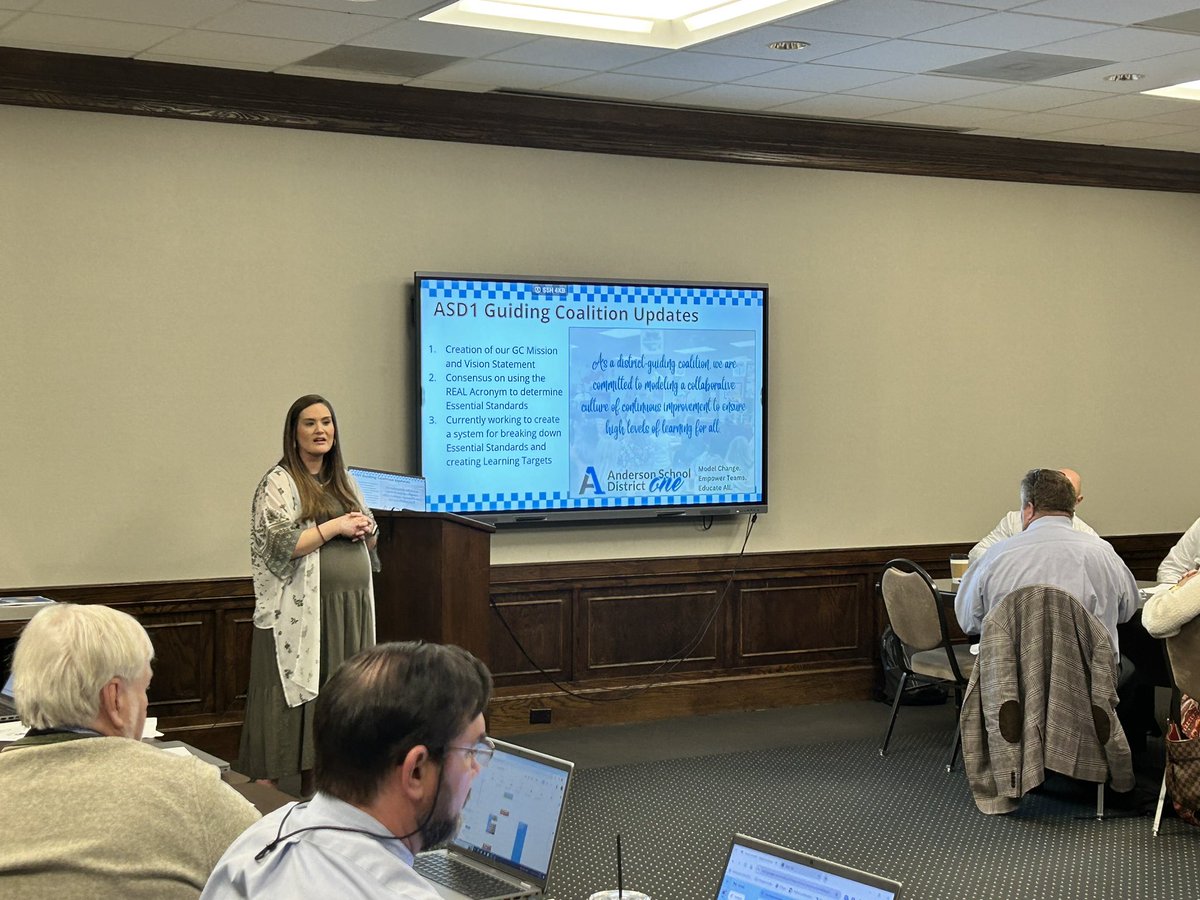 Our #ASD1 Guiding Coalition facilitator, <a href="/mrsheathPVES/">Hannah Heath</a>, shares the work and learning of our GC with district leadership. Empowering teachers strengthens collaboration! #atPLC <a href="/SolutionTree/">Solution Tree</a> <a href="/wbhall_/">Bill Hall</a> <a href="/ASD_1Excellence/">Anderson School District One</a>