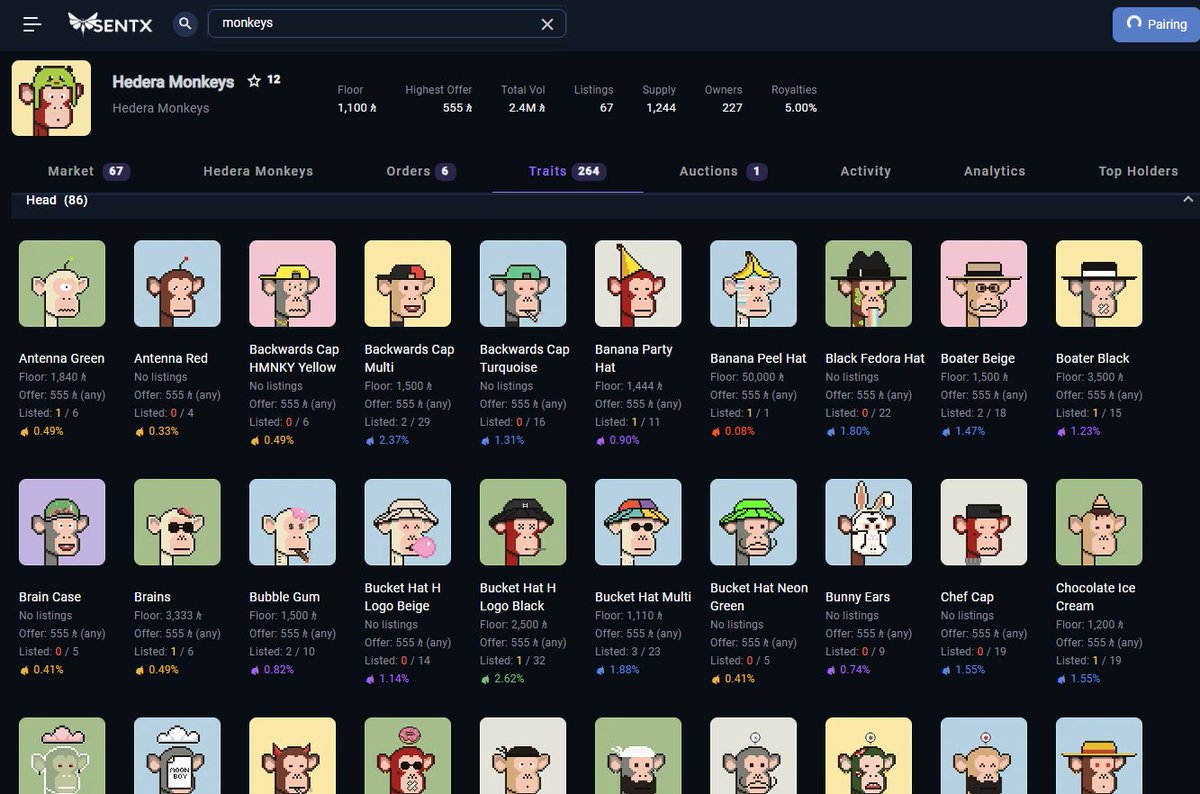 🦄 Have you checked our new "Trait Explorer"? It's one of our favorite features to date! 

You can find it inside any collection as a new tab!
#HBARNFTs #HBAR #Hedera #HederaNFTs