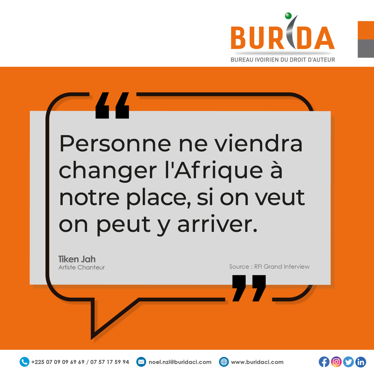 BuridaOfficiel's tweet photo. Retroussons nos manches, travaillons à bâtir notre continent comme le dit Tiken Jah

#BURIDA #RRR #RCP #TikenJahFakoly https://t.co/8h5bn4y0nc