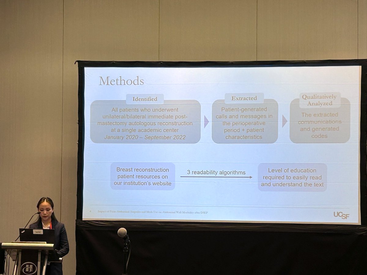 KickAsana's tweet photo. Now hearing from @UCSFMedicine @AileenGozali (mentored by Dr. Marisa Piper) 🗣️ patient-provider convos re: post-mastectomy reconstruction:

-Most pts spoke English
-Website info only in English 🤔

Need pt ed materials (1) non-English (2) lower reading level #ASC2024 https://t.co/O4Pst2op0M