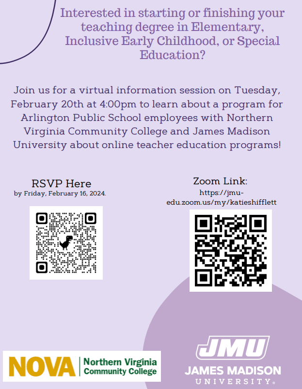 APS Professional Learning (@apslearns) on Twitter photo <a href="/APSVirginia/">Arlington Public Schools</a> <a href="/APSVaSchoolBd/">APS School Board</a> <a href="/ApsTalent/">APS Talent Acquisition and Management</a>
Check out this wonderful opportunity to start or finish your teaching degree! Information session on February 20th! <a href="/APSVirginia/">Arlington Public Schools</a> <a href="/APSVaSchoolBd/">APS School Board</a> <a href="/ApsTalent/">APS Talent Acquisition and Management</a>
Check out this wonderful opportunity to start or finish your teaching degree! Information session on February 20th!
