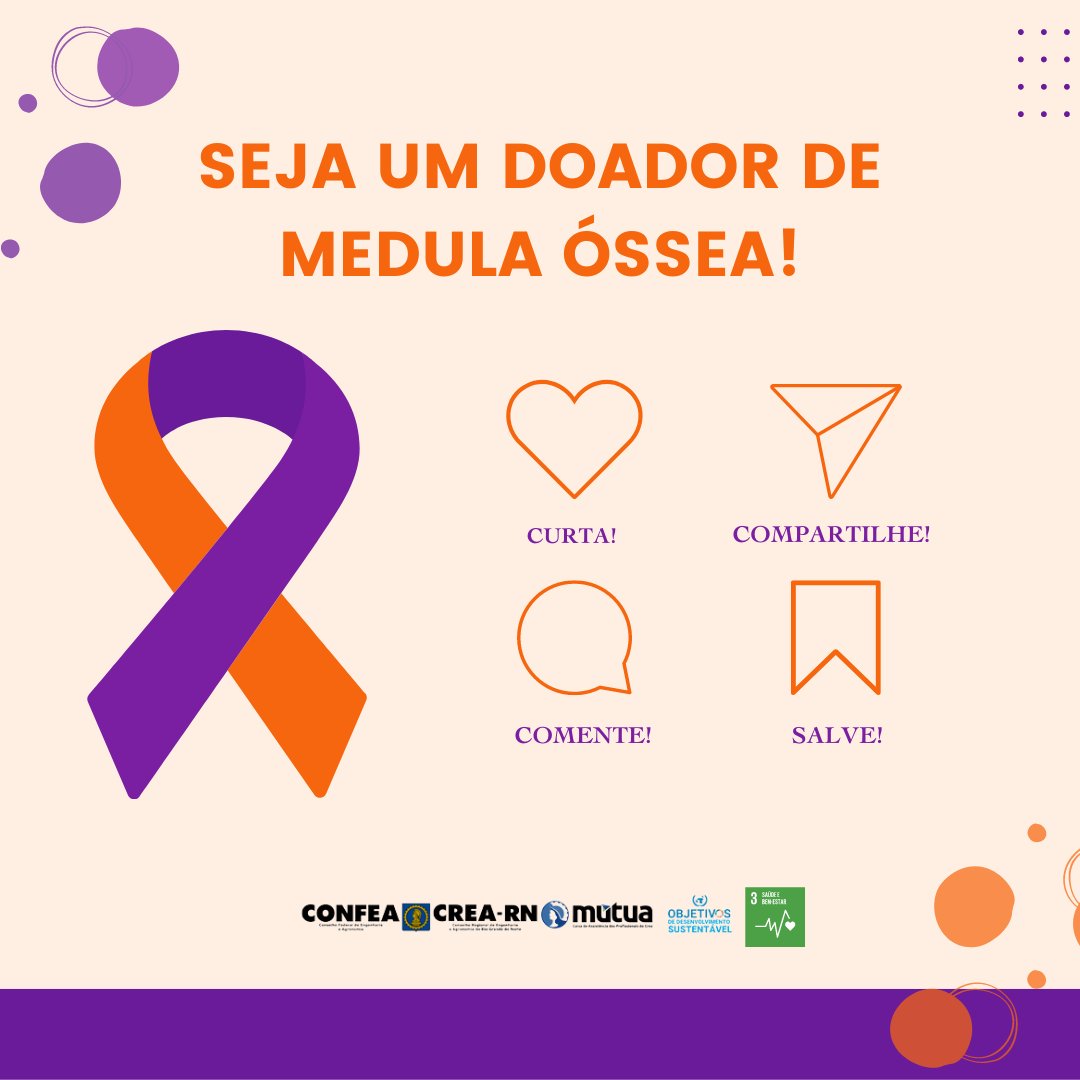 Fevereiro laranja e roxo! 🧡💜 

O Crea-RN entra nas campanhas de combate à leucemia e na conscientização do Lúpus, Fibromialgia e Mal de Alzheimer. Além disso, incentiva a doação de medula óssea!

Confira como ser um doador e salvar vidas no post!

#crearn #confea #mutua #doaçao