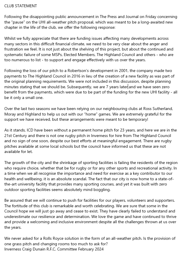 Inverness Craig Dunain RFC tweet media