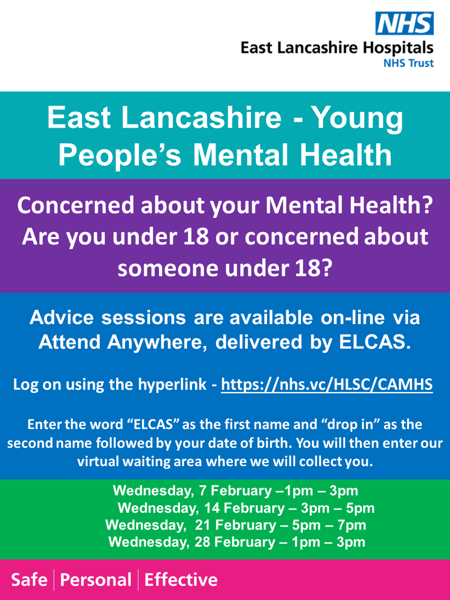 Are you concerned about your mental health? Are you under 18 or concerned about someone under 18? Join us at our regular virtual drop-in session tomorrow to speak with one of our practitioners using this hyperlink – nhs.vc/HLSC/CAMHS