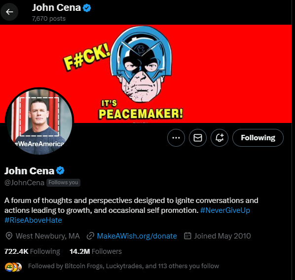 Thanks for the follow my friend <a href="/JohnCena/">John Cena</a>