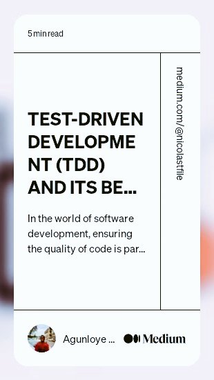 Olaniyi_dev's tweet image. I've written an insightful piece on Test-driven Development (TDD) and its profound impact on software development. Dive into my Medium article to explore the benefits and nuances of TDD:
medium.com/@nicolastfile/…
#TDD #SoftwareDevelopment #CodingInsights