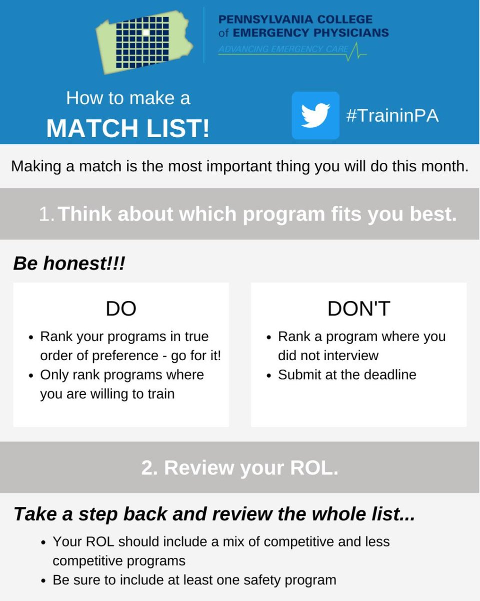 Pacep4Em's tweet photo. #TraininPA
Making a match is the most important thing you will do this month, which of course, is just a bit of pressure, right?
For those of you who are stressing about the Match, this infographic has some tips that will help you through the process of making a match list. https://t.co/2y4cvTLX9Z