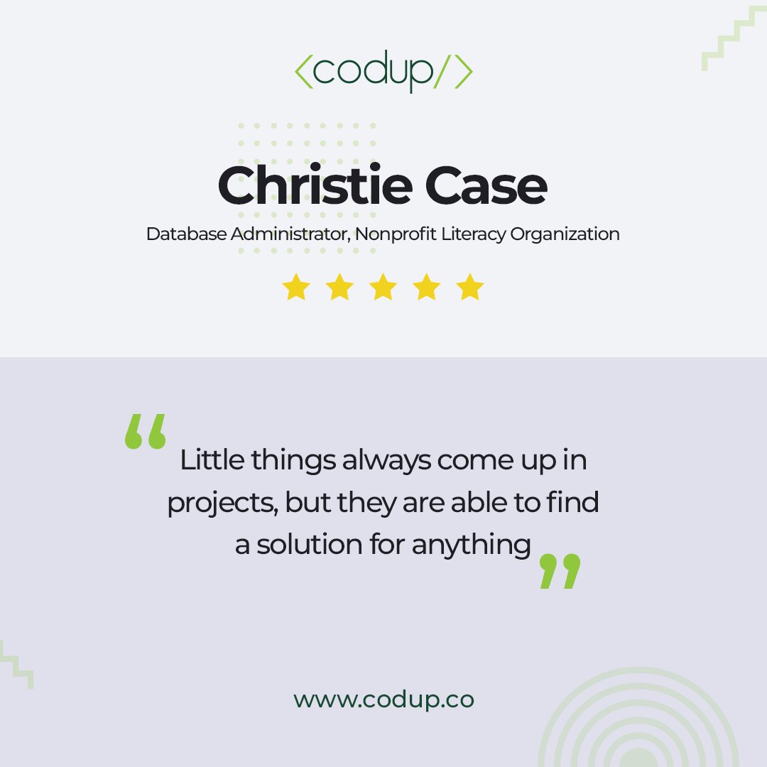 Client Shoutout: <a href="/ChristieCase/">Christie C. Case</a> from a Nonprofit Literacy Org highlights our problem-solving prowess! Our journey showcases our full-service development capabilities and delivering UI enhancements that reduce administrative hours

Proud to empower their mission with our solutions!