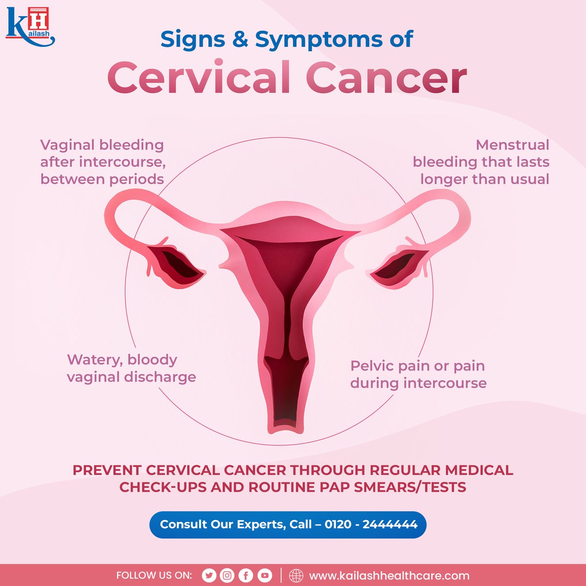 Early detection saves lives!

With early intervention and regular screenings, Cervical cancer can be prevented effectively.

Consult our Obst & Gynaecologists: kailashhealthcare.com

#CervicalCancerAwareness #EarlyDetectionSavesLives #cancerdiagnosis #cancerprevention