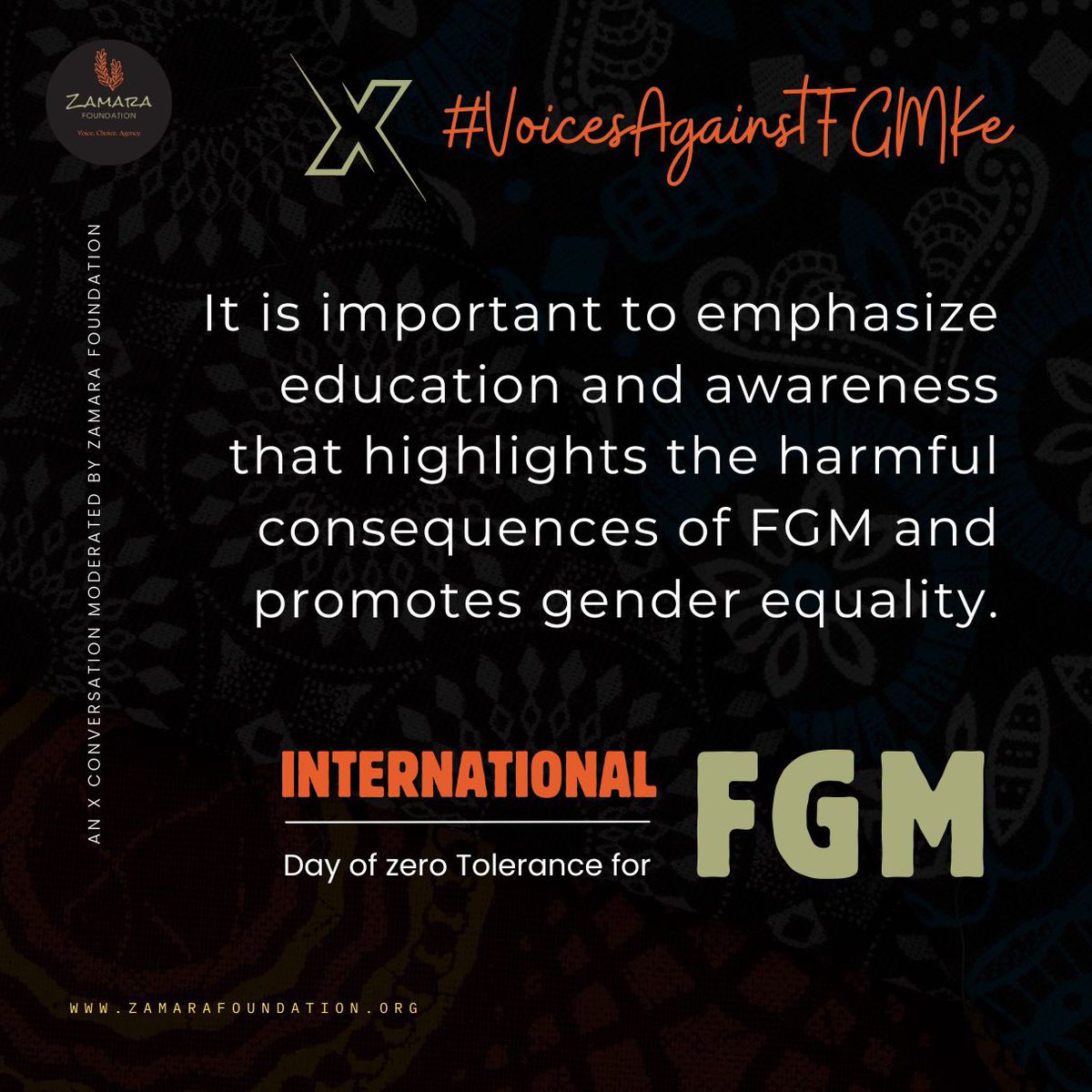 Education and awareness are key in our fight against FGM. Let's spread knowledge about its harmful consequences and advocate for gender equality. Together, we can create a world free from FGM. #VoicesAgainstFGMKe #ZamaraVoices